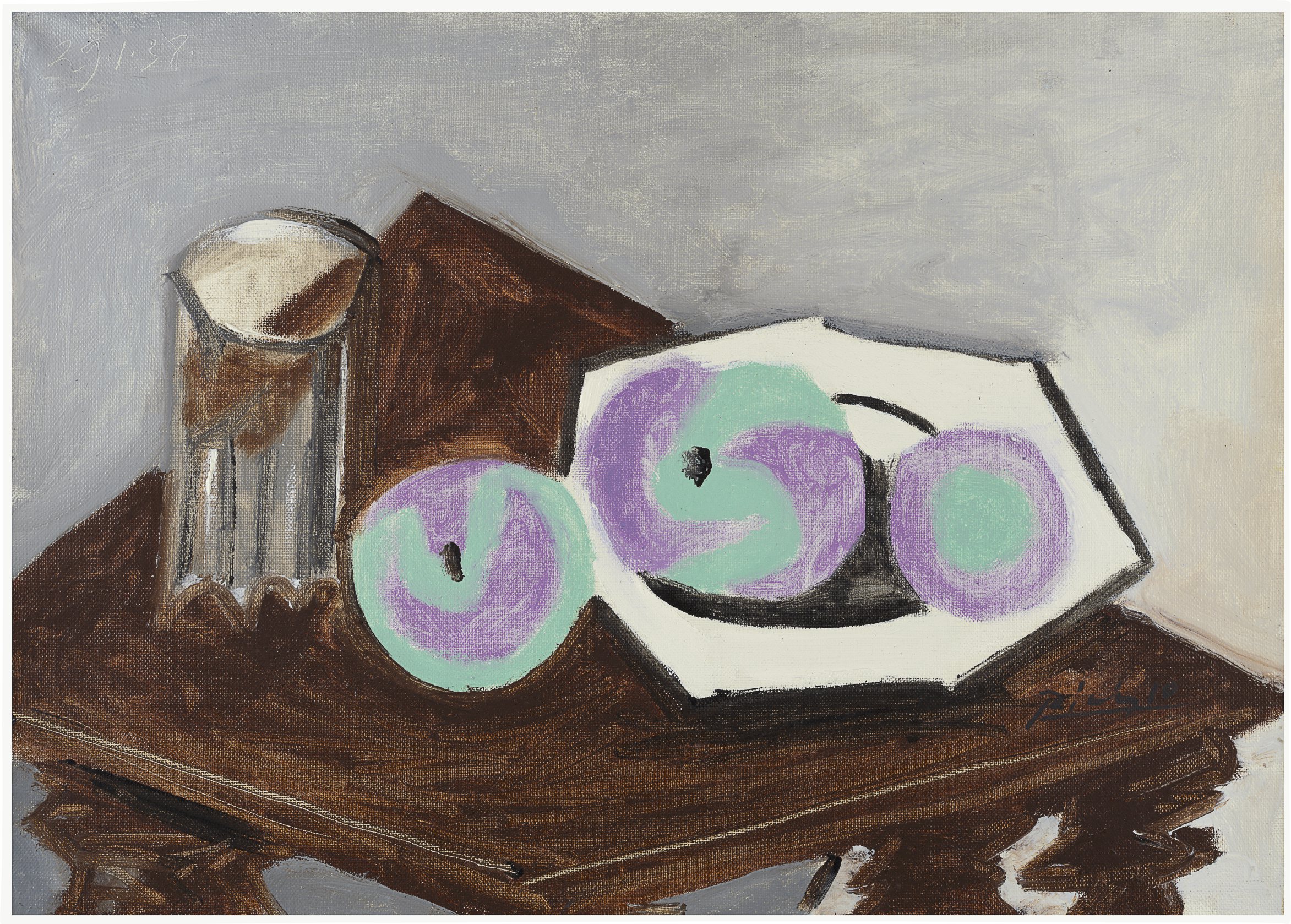 Nature morte, verre et compotier aux fruits