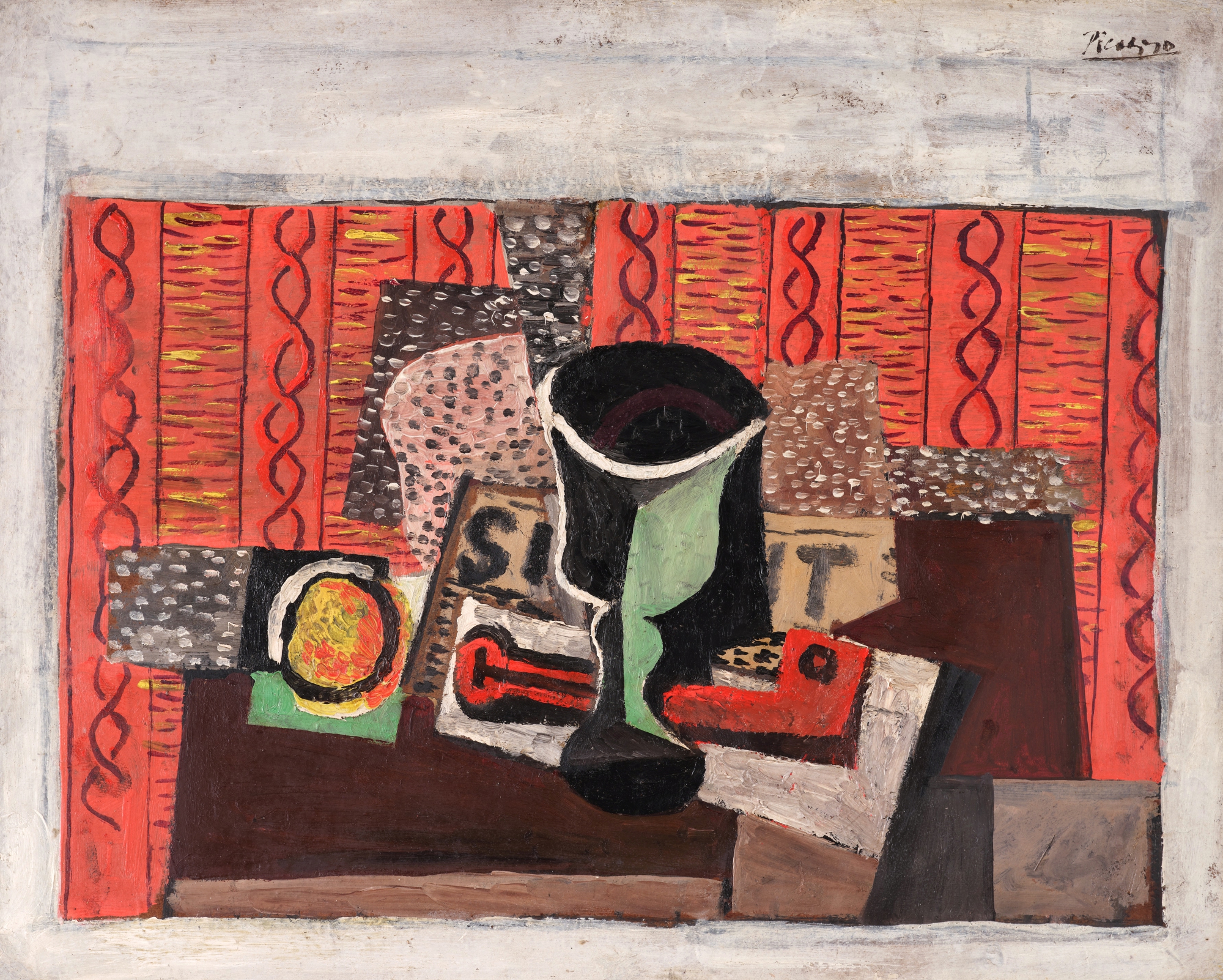Fruits, journal, verre, pipe